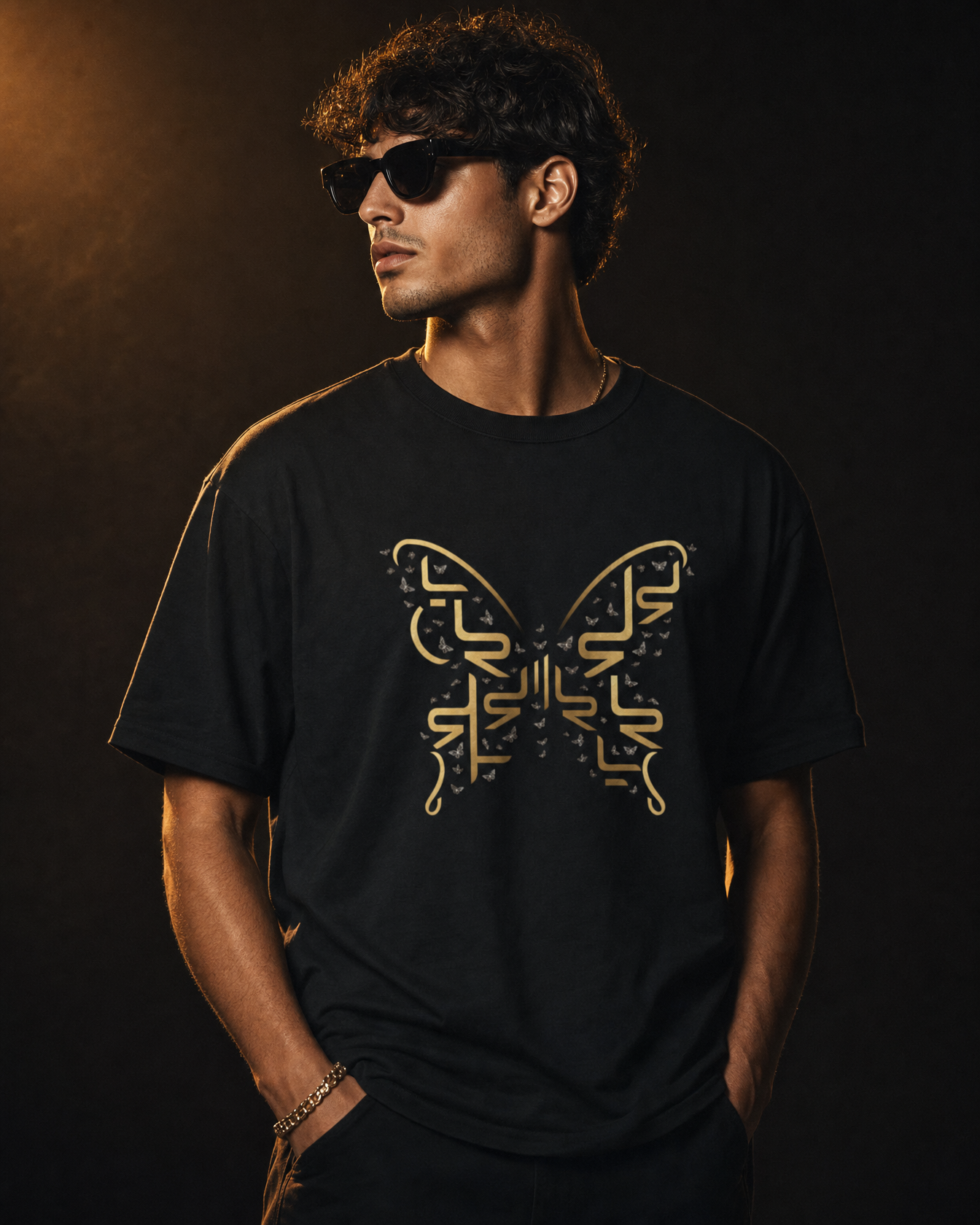 Gold LOR Butterfly Tee — cinematic on-model campaign shot