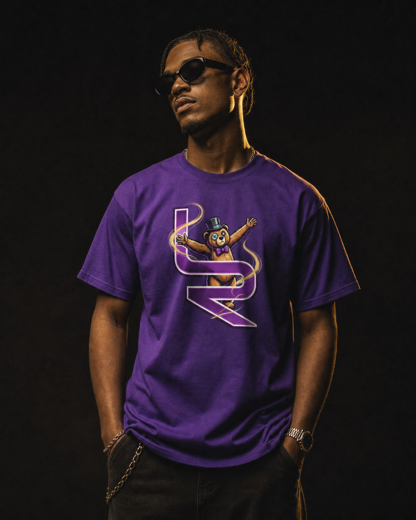 Magic Bear Tee — cinematic on-model campaign shot
